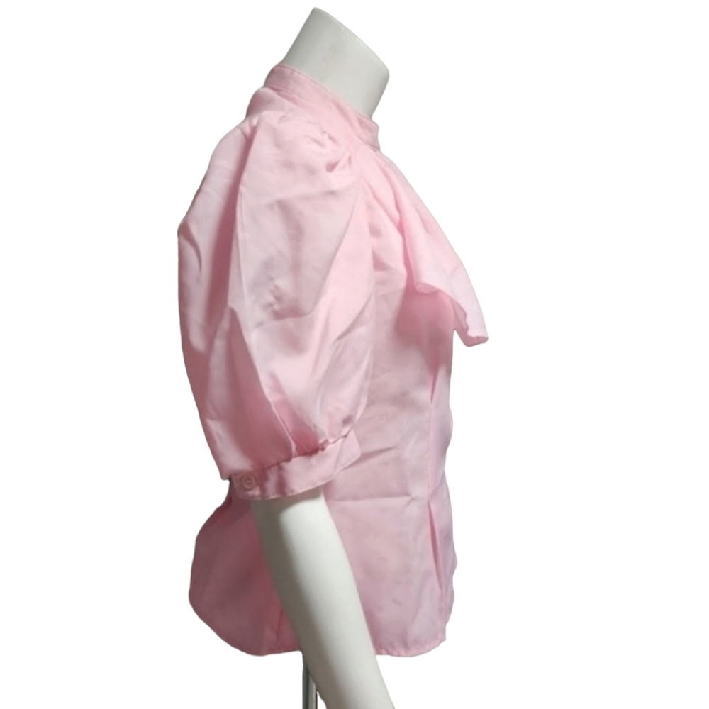 VINTAGE Y2K Bubblegum Pink Puffy Sleeve Blouse S Ruffle Punk Barbiecore Top - Picture 4 of 16